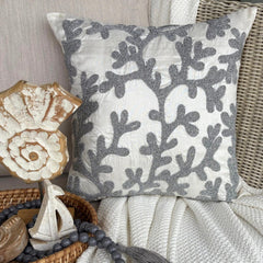 Silver Coral - Silver & White Art Silk Decorative Euro Sham