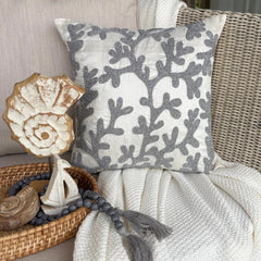 Silver Coral - Silver & White Art Silk Decorative Euro Sham