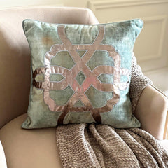 Greek Brizo Teal Blue Applique Throw Cushion Cover