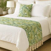 Linen Green Nature & Floral Tropical Bed Runner with Cushion Cover-Tropical Feeling