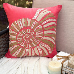 Coral Sea Shells - Coral Pink Cotton Linen Decorative Euro Sham