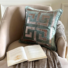 Teal Athena Blue Greek Key Maze Throw Cushion Cover
