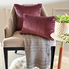 Wine Velvet Throw Cushion Cover - Wine Lines