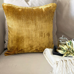 Gold Velvet Lumbar Cushion Cover - Gold Ribbed