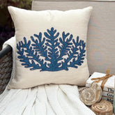 Blue Coral Treasure - White Linen Throw Cushion Cover