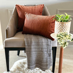 Rust Velvet Throw Cushion Cover - Rust Lines