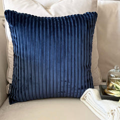 Navy Blue Velvet Lumbar Cushion Cover - Navy Ribbed