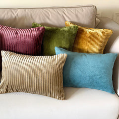 Teal Blue Velvet Lumbar Cushion Cover - Teal Blue Grooved