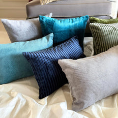 Light Gray Velvet Lumbar Cushion Cover - Light Gray Grooved