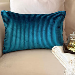 Petrol Blue Velvet Throw Cushion Cover - Petrol Blue Lines