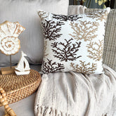Tropical Corals - Brown Cotton Linen Throw Cushion Cover