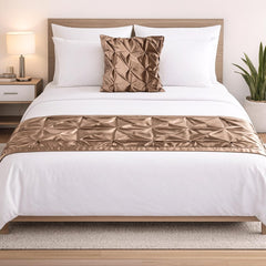Satin Ballet Swirl - Satin Beige Decorative Bed Runner and Cushion Cover