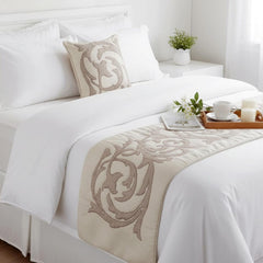 Ivory & Beige Linen Decorative Bed Runner and Cushion Cover, Pretty Dainty