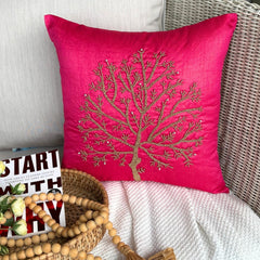 Fuchsia Tree Of Life - Fuchsia Pink Art Silk Decorative Euro Sham
