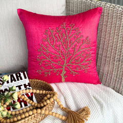 Fuchsia Tree Of Life - Fuchsia Pink Art Silk Decorative Euro Sham