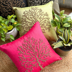 Tree Of Life - Green Art Silk Decorative Euro Sham