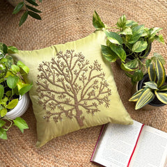 Tree Of Life - Green Art Silk Decorative Euro Sham