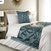 Blue Satin Decorative Bed Runner and Cushion Cover, Satin Nights