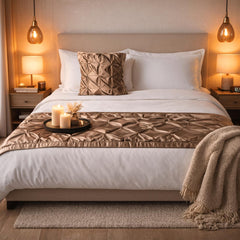 Satin Ballet Swirl - Satin Beige Decorative Bed Runner and Cushion Cover