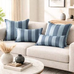 Blue Satin Lumbar Cushion Cover Pack of 2 - Blue Stripe Delight