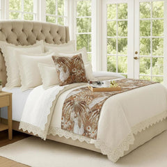 Cockatoo Song - Cotton Beige Decorative Bed Runner and Cushion Cover