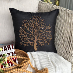 Celebrated Tree - Black Art Silk Decorative Euro Sham