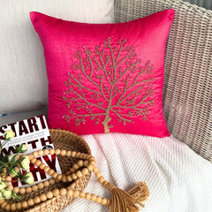 Fuchsia Tree Of Life - Fuchsia Pink Art Silk Decorative Euro Sham