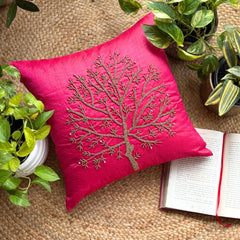 Fuchsia Tree Of Life - Fuchsia Pink Art Silk Decorative Euro Sham