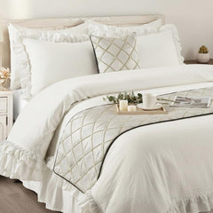 Delilah - Satin Ivory White Decorative Bed Runner and Cushion Cover