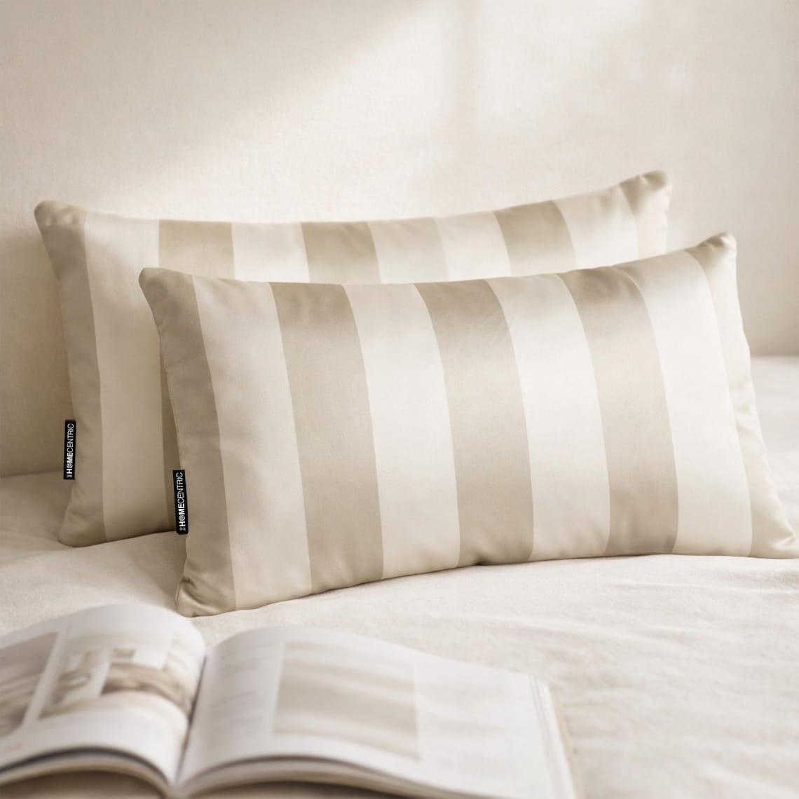 Taupe Stripe Delight Lumbar Cushion Cover