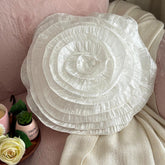Vintage Ruffles - Crushed Art Silk Ivory Decorative Round Cushion Cover