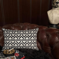 Black & White Velvet Lumbar Cushion Cover - Fleur Noir