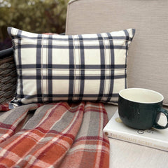 Navy & White Velvet Lumbar Cushion Cover - Comfort Plaid Navy