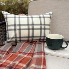 Gray & White Velvet Lumbar Cushion Cover - Comfort Plaid Gray