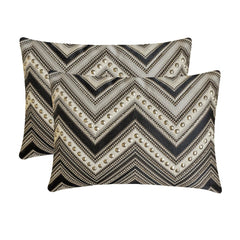 Brown & Grey Jacquard Lumbar Cushion Cover - Chevron Crest