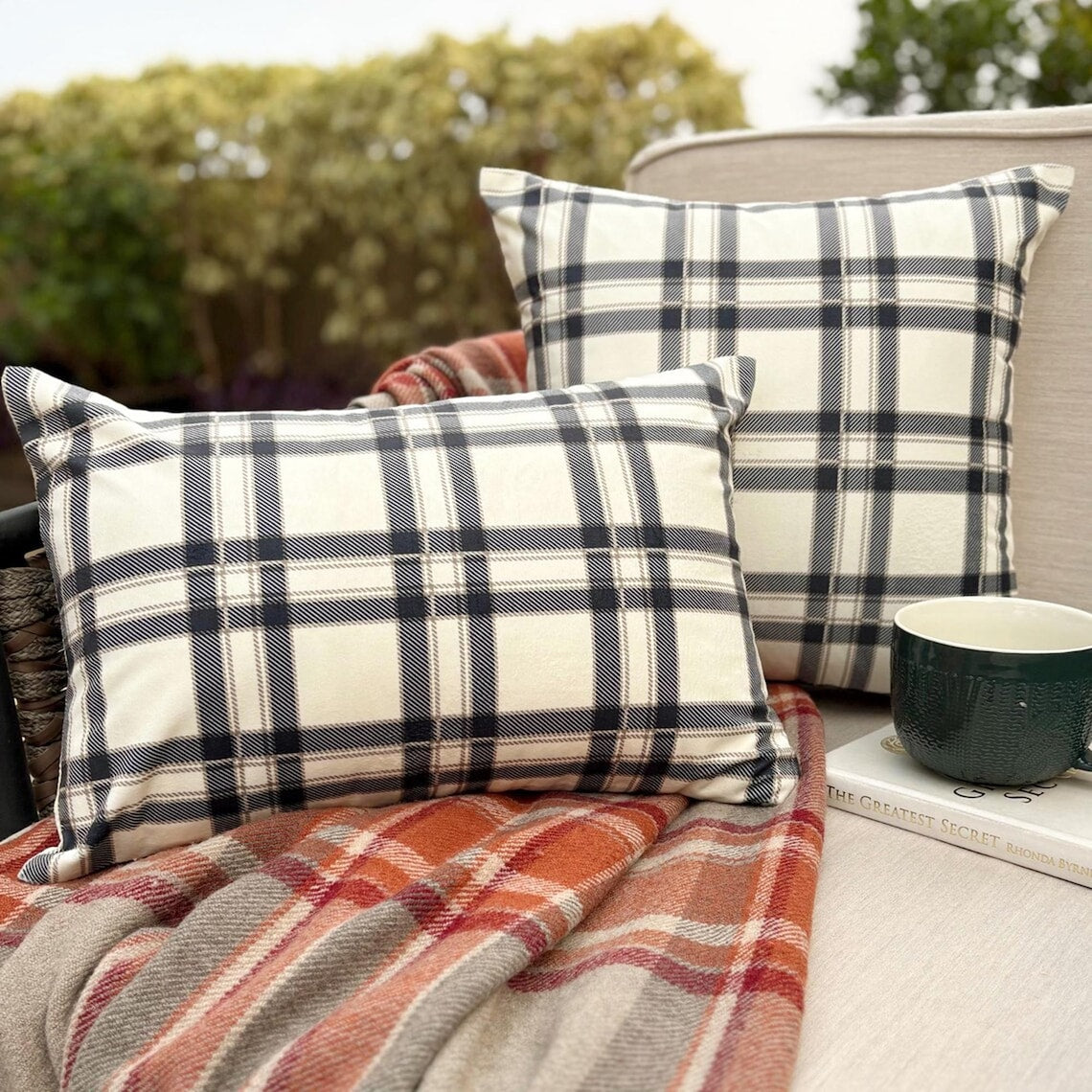 Comfort Plaid Navy Lumbar Cushion Cover