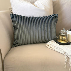 Gray Velvet Lumbar Cushion Cover - Dark Gray Ribbed