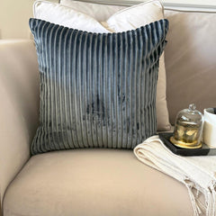 Gray Velvet Lumbar Cushion Cover - Dark Gray Ribbed