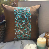 Cocoa Turq - Chocolate Brown Art Silk Throw Pillow Cover
