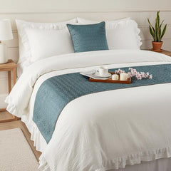Hexagon Lagoon - Jacquard Blue Decorative Bed Runner and Cushion Cover