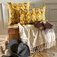 Ochre & Beige Jacquard Lumbar Cushion Cover - Savanna Lattice
