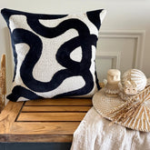 Black Cut Velvet Throw Cushion Cover - Mono Scrolls