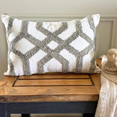 White Cotton Lumbar Cushion Cover - Interlace Trellis