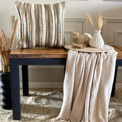 Earthy Colors & Beige Cotton Throw Cushion Cover - Savaana Braid