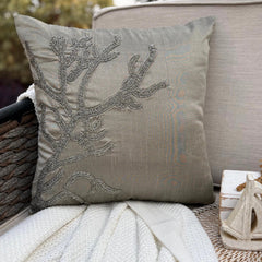 Coral Adornment - Gray Silver Art Silk Decorative Euro Sham