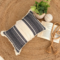 Casbah Charm - Black Jacquard Lumbar Cushion Cover