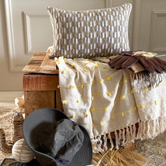 Gray & Mustard Jacquard Lumbar Cushion Cover - Hexa Canopy
