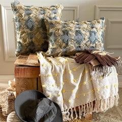 Gray & Beige Jacquard Lumbar Cushion Cover - Nomad Diamonds
