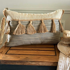 Jute Synergy - Beige & Green Jute Lumbar Pillow Cover