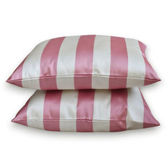 Pink Satin Lumbar Cushion Cover Pack of 2 - Pink Stripe Delight
